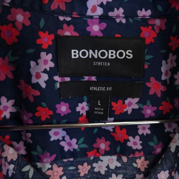 Bonobos Shirt Mens L Navy Multi Floral Riviera Athletic Fit Stretch Short Sleeve - Picture 8 of 9